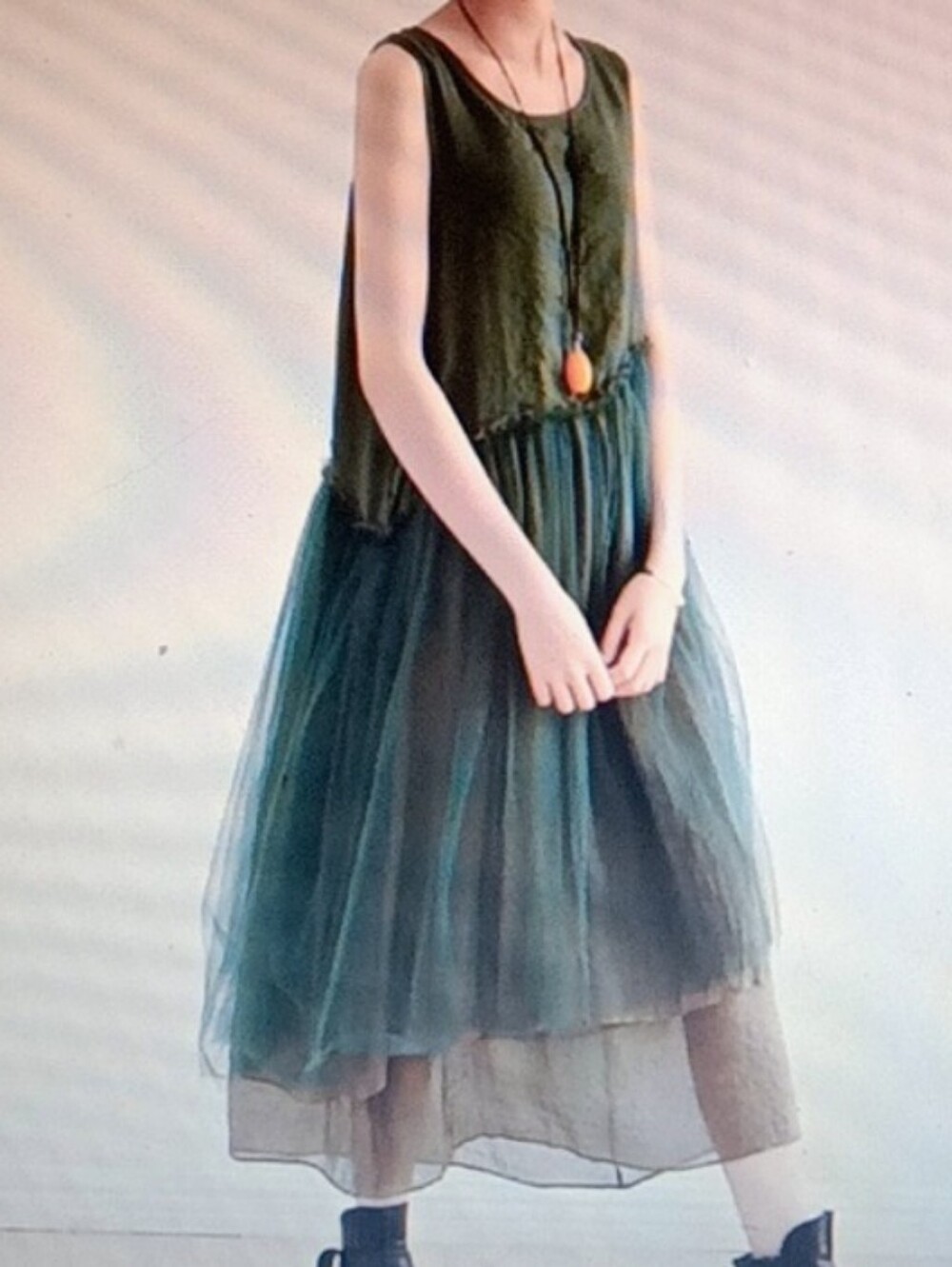 Custom Made Slow Fashion Sleeveless Green Layered Tulle Dress